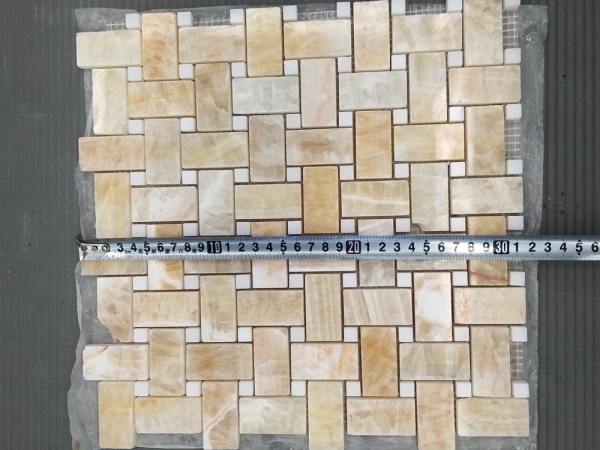 galben onyx basketweave mozaic placi de perete